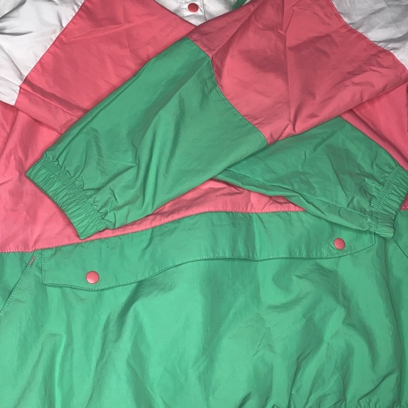Columbia PFG Women's M White Green Pink Striped Pullover Hooded Windbreaker - Picture 8 of 16